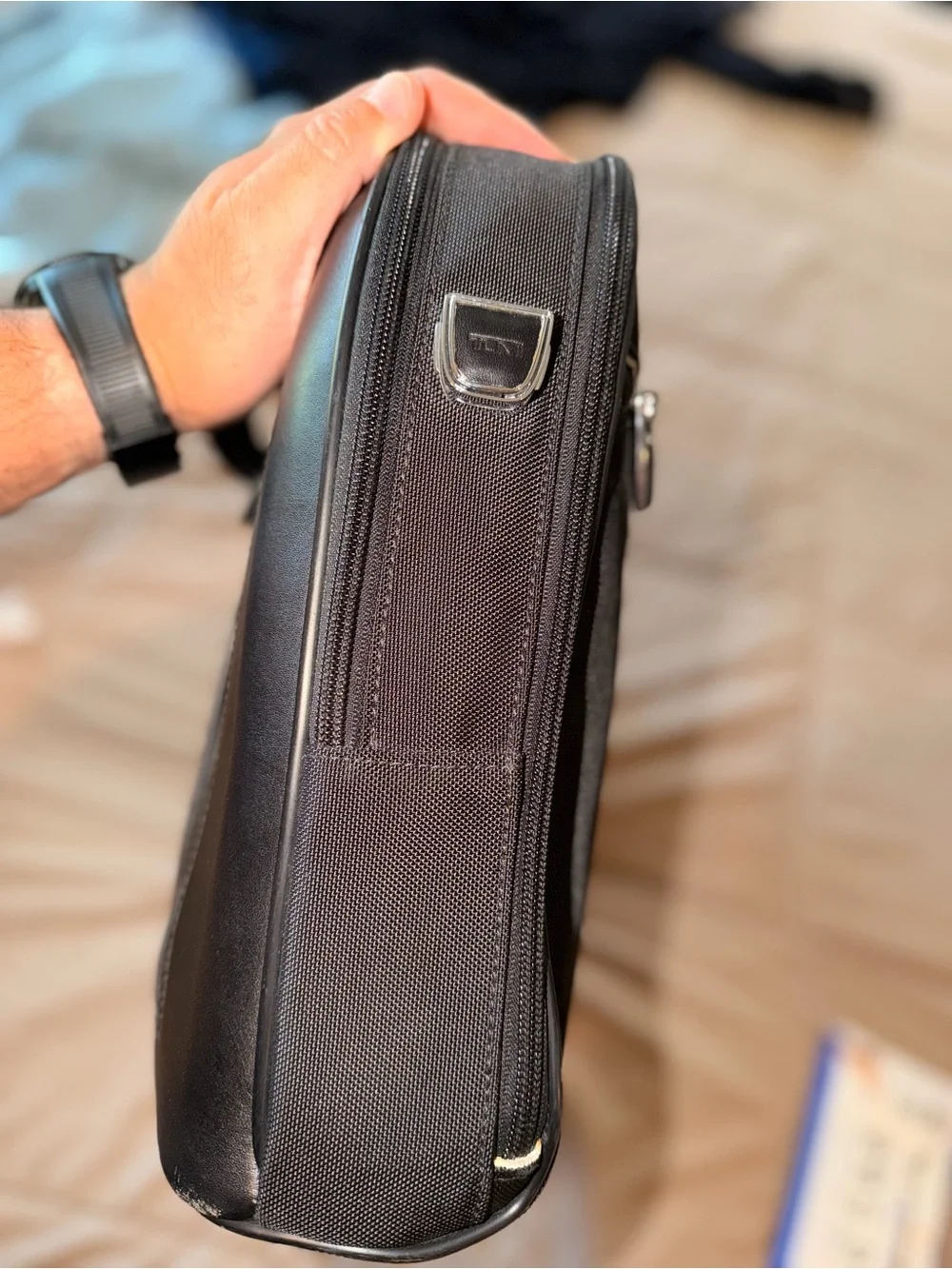 Tumi Arrive Black Men's Laptop Briefcase with Front Zipper Pockets